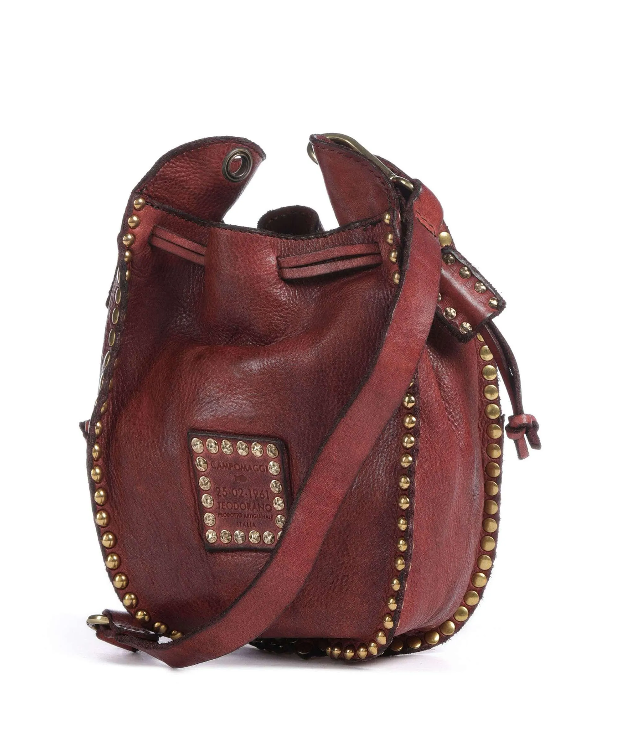  Campomaggi Borsa a secchiello pelle di vacchetta grana rosso scuro  