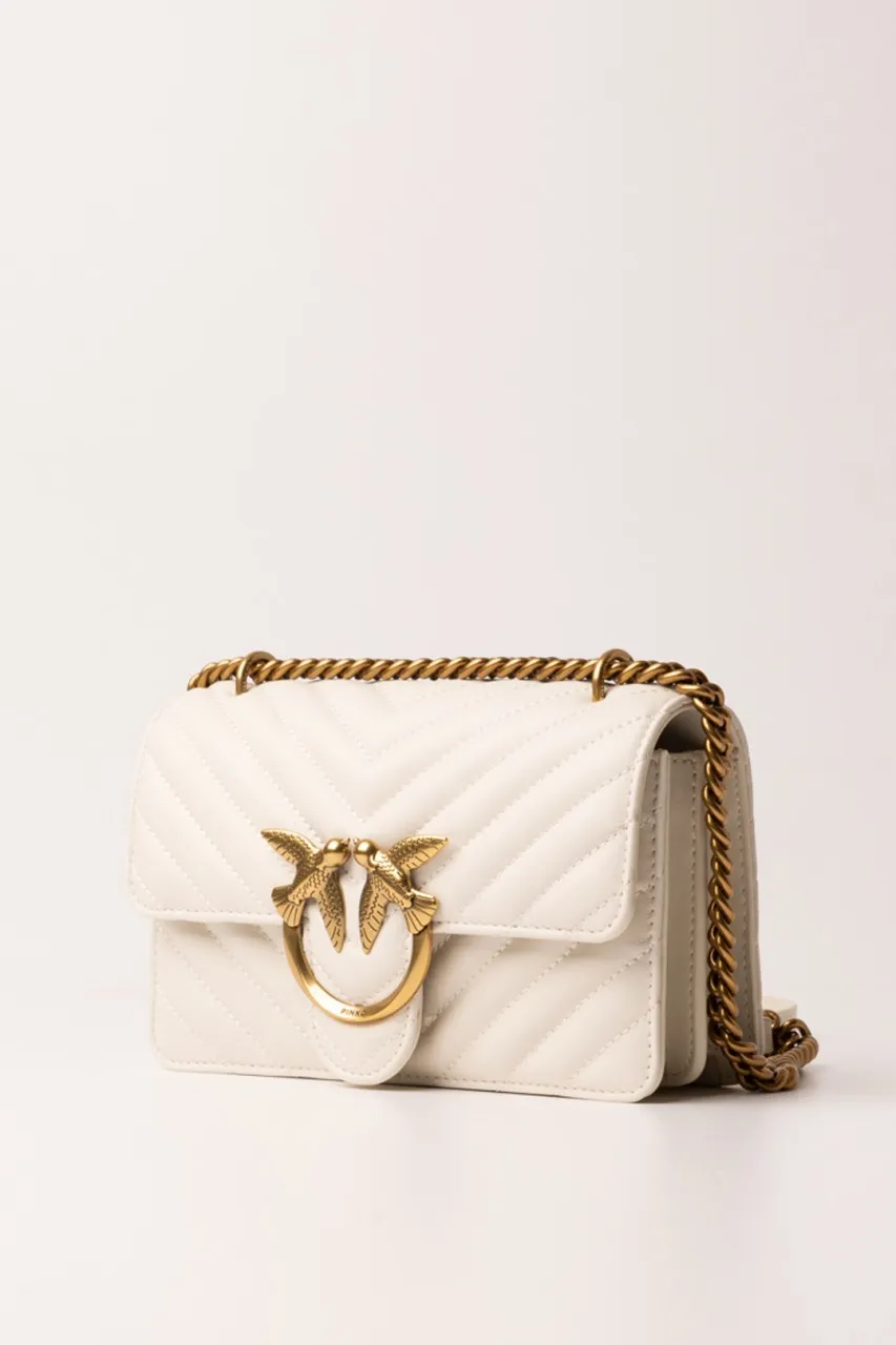 Love one Mini bag trapuntata BIANCO SETA-ANTIQUE GOLD