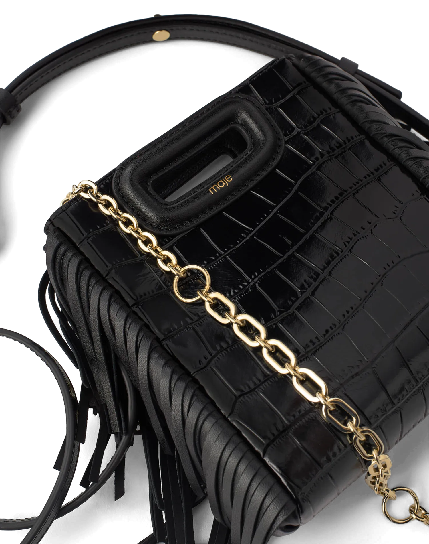  MAJE   M MINI - Borsa a tracolla in pelle goffrata coccodrillo | Nero