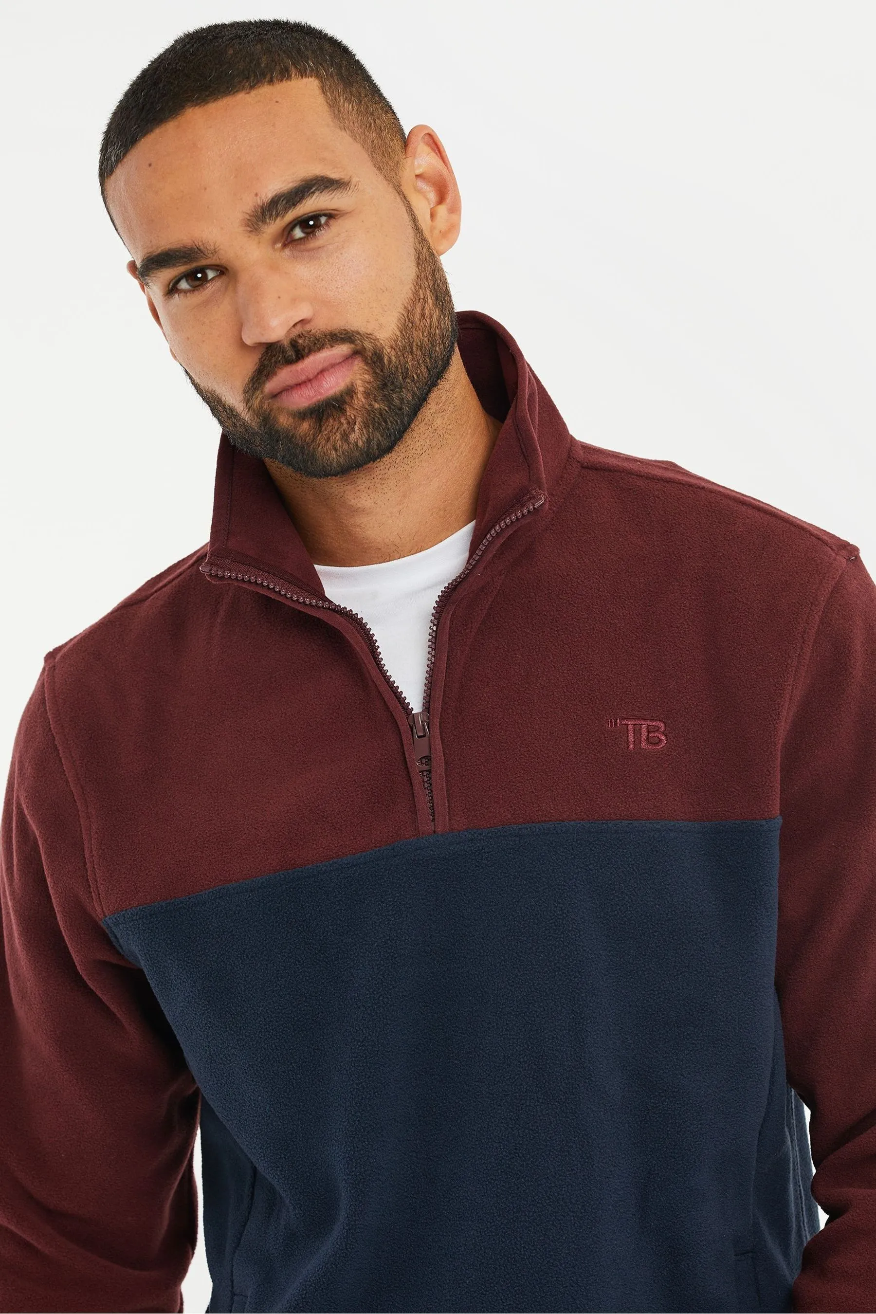 Threadbare - Maglia bicolore in pile con zip a 1/4