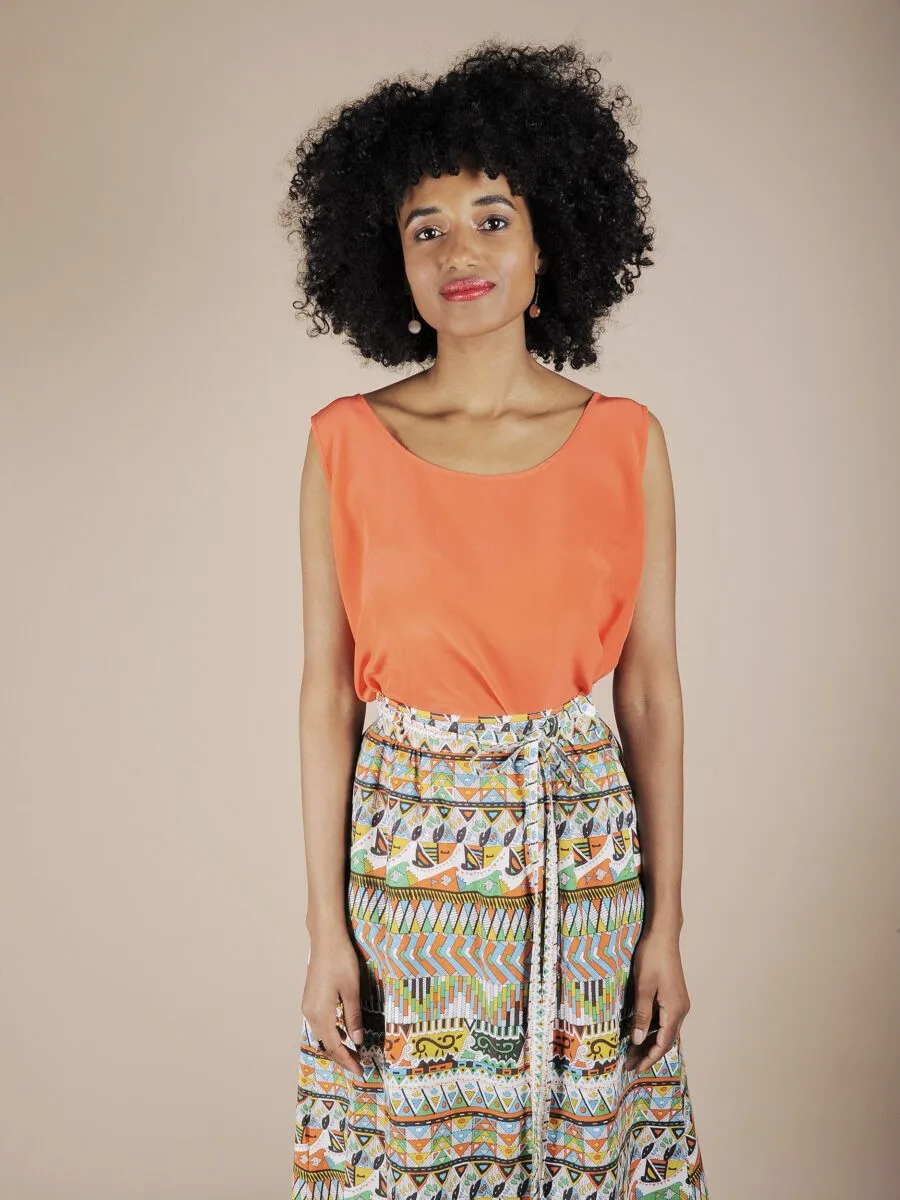 Top basic in pura seta arancione vitaminico